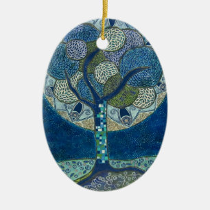 "Moon in Bloom" (painting) Ceramic Tree Decoration