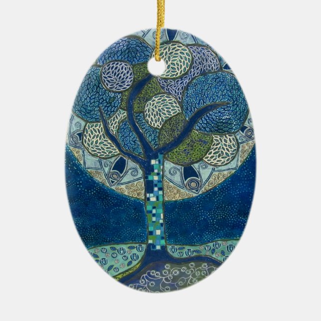 "Moon in Bloom" (painting) Ceramic Tree Decoration (Front)