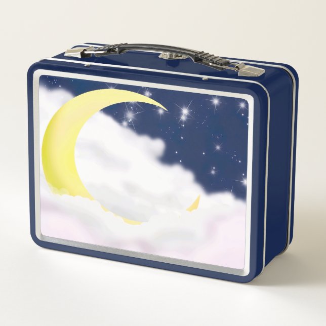 Moon In Soft Clouds Metal Lunchbox (Back)