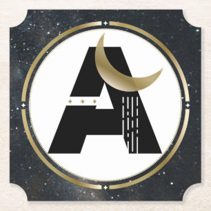 Moon Initial A in Starry Sky Paper Party Coaster