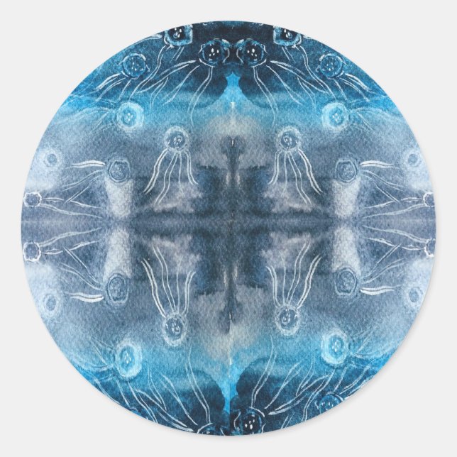 Moon jellyfish batik print classic round sticker (Front)