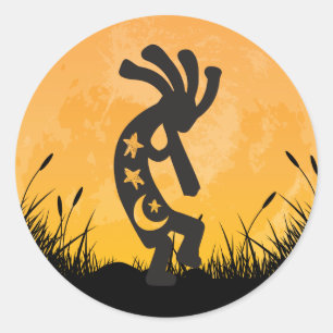 Moon Kokopelli Classic Round Sticker