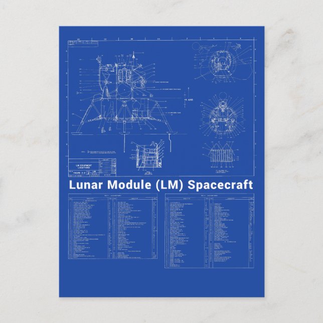 Moon Lander Lunar Module (LM) Blueprint Postcard (Front)