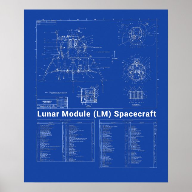 Moon Lander Lunar Module (LM) Blueprint Poster (Front)