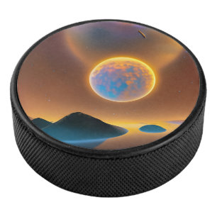 Moon landscape art hockey puck