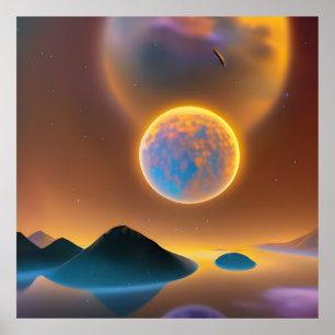 Moon landscape art poster