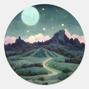 Moon Landscape Fantasy Classic Round Sticker