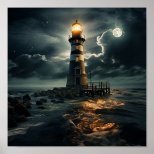 Moon light lighthouse print