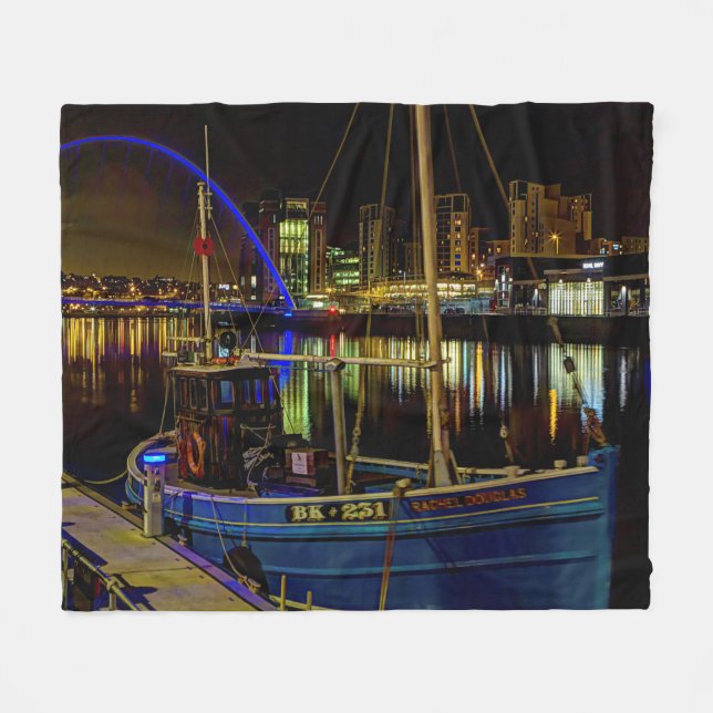 Moon light sky over the the Newcastle Tyne river Fleece Blanket (Front (Horizontal))