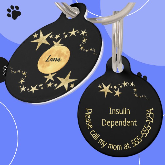 Moon Luna Gold Stars Personalised Pet Tag (Creator Uploaded)