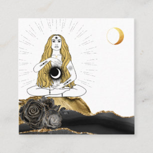 *~* Moon Luna Rose Goddess Black Gold Yoga Square Business Card