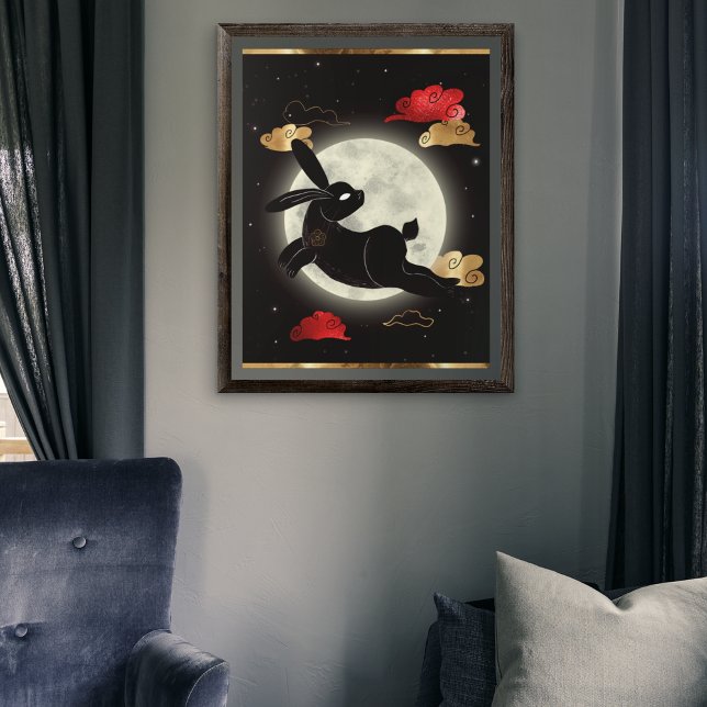 Moon Lunar Year Of The Rabbit Black Red Gold Poster (Creator Uploaded)