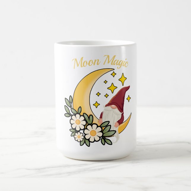 Moon Magic Cute Gnome on Crescent Moon Floral  Coffee Mug (Center)