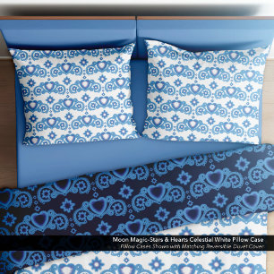 Moon Magic Stars Hearts Celestial White Pillowcase