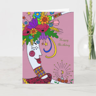 Moon Mama Ukrainian Folk Art Happy Birthday Card