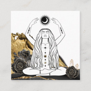 *~* Moon Meditation Luna Rose Goddess Black Gold  Square Business Card