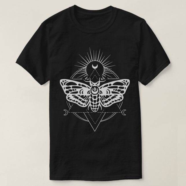 Moon & Moth Sacred Geometry Pagan Witch  T-Shirt (Design Front)