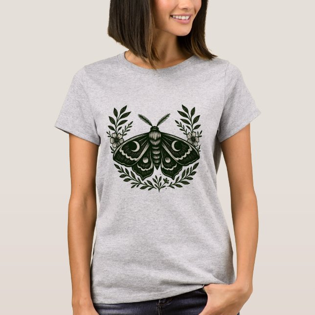 Moon Moth T-Shirt – Witchy Celestial Crescent Moon (Front)