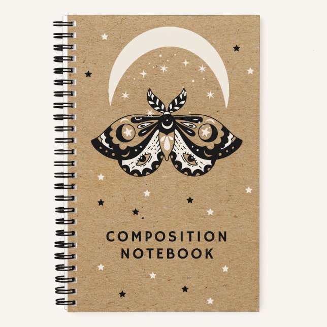 Moon Moth with Stars Magical Spiral Notebook (Front)