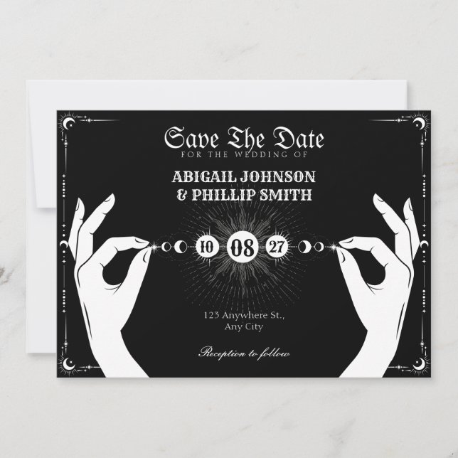 Moon mystical magic hand wedding invitation (Front)