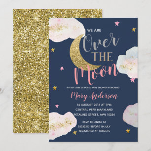 Moon Navy Blue and Gold Baby Shower Invitation