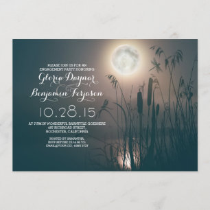 moon night dragonfly &water grass engagement party invitation