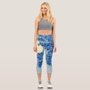 Moon Night Evening Tree Blue Moonlit Capri Leggings