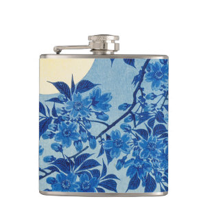 Moon Night Evening Tree Blue Moonlit Hip Flask