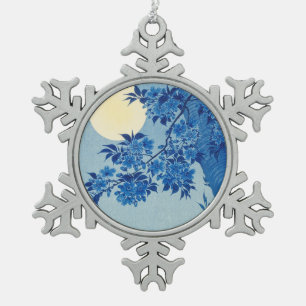 Moon Night Evening Tree Blue Moonlit Snowflake Pewter Christmas Ornament