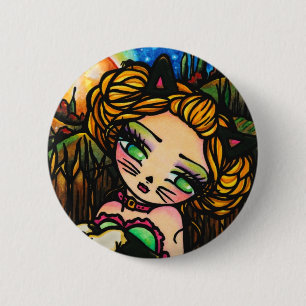 Moon Night Halloween Kitty Cat Girl Fantasy Art 6 Cm Round Badge