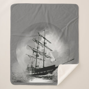 Moon Night Sky Sailing Ship Haunted Graphic art Sherpa Blanket