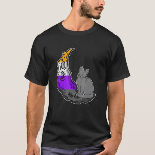 Moon Nonbinary Flag Cat LGBTQ Safe Space Gay Pride T-Shirt