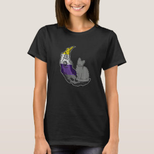 Moon Nonbinary Flag Cat LGBTQ Safe Space Gay Pride T-Shirt