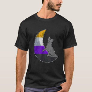 Moon Nonbinary Flag Cat LGBTQ Safe Space Gay Pride T-Shirt