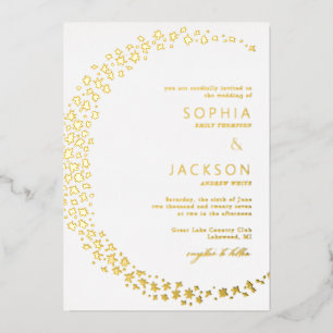 Moon of Stars White Wedding Foil Invitation