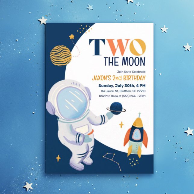 Moon Outer Space Kids 2nd Birthday Party Invites (Creator Uploaded)