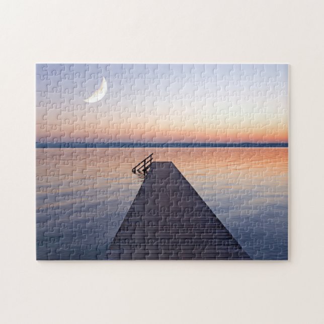 Moon Over Buscharner Footbridge | Starnberg Lake Jigsaw Puzzle (Horizontal)