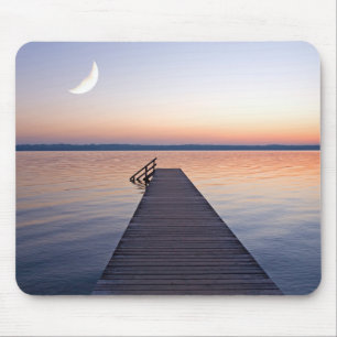 Moon Over Buscharner Footbridge Starnberg Lake Mouse Mat