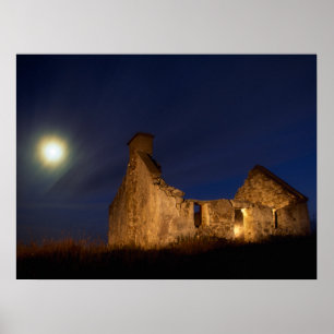 Moon Over Cottage Ruins   County Galway, Ireland Poster
