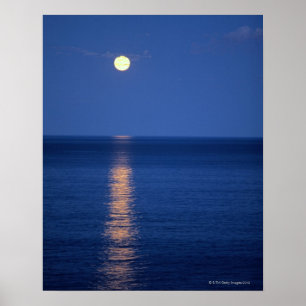 Moon Over Lake at Night Poster