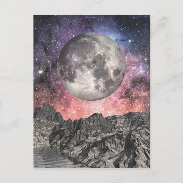 Moon Over Mountain Lake Postcard (Front)
