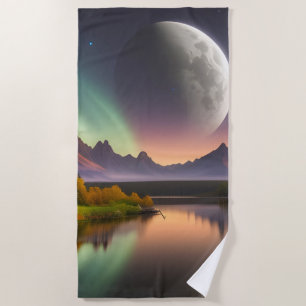Moon over Mountain Landscape  Beach Towel