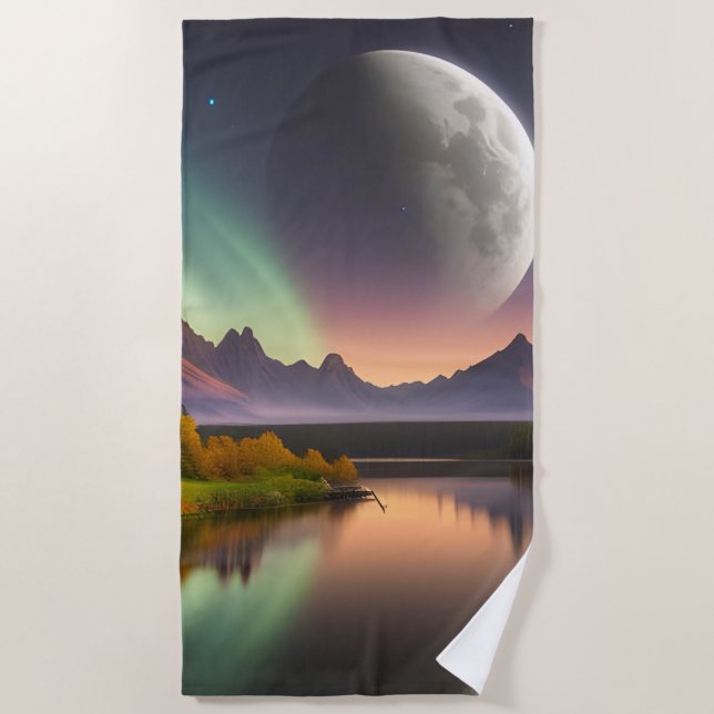 Moon over Mountain Landscape  Beach Towel (Front)
