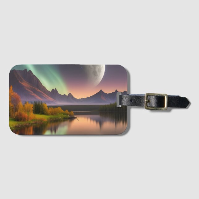 Moon over Mountain Landscape  Luggage Tag (Front Horizontal)