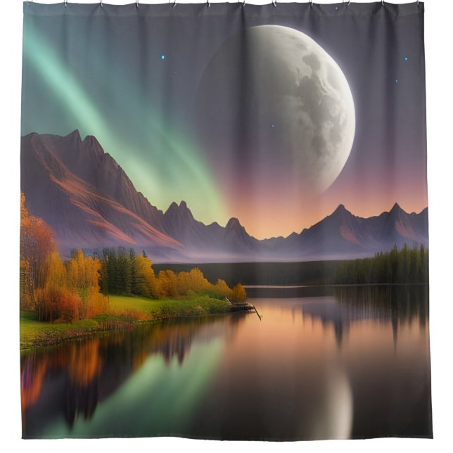Moon over Mountain Landscape Shower Curtain (Front)