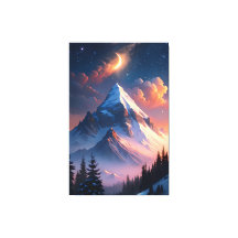 Moon Over Mountains | Celestial Night Print
