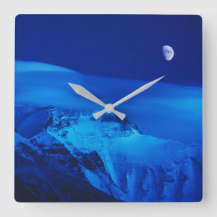 Moon Over Mt. Everest Tibet, China Square Wall Clock