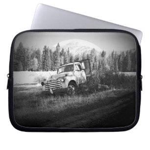 Moon over rust Old Rusty Farm Truck Laptop Sleeve