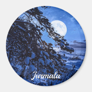 Moon over snowy fir tree and sea coast at night ma magnet