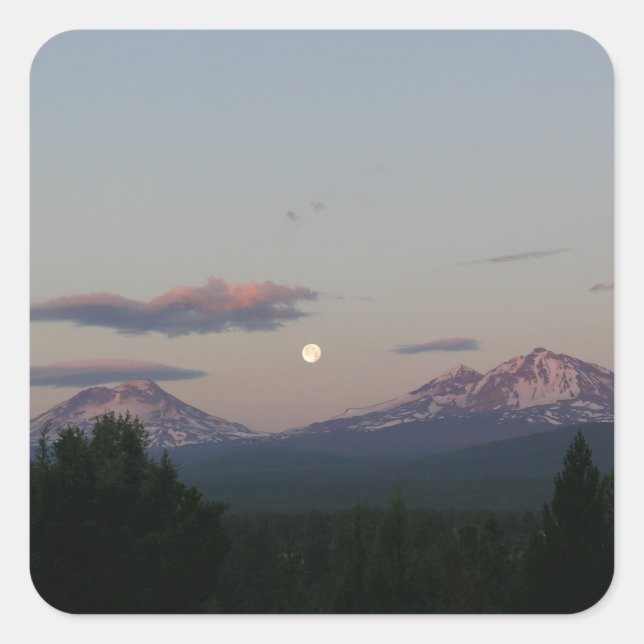 Moon over the Cascades Square Sticker (Front)